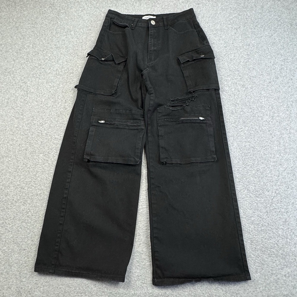 Rue 21‎ Baggy Cargo Jeans Large Wide Leg High Rise Denim Distressed Goth Grunge